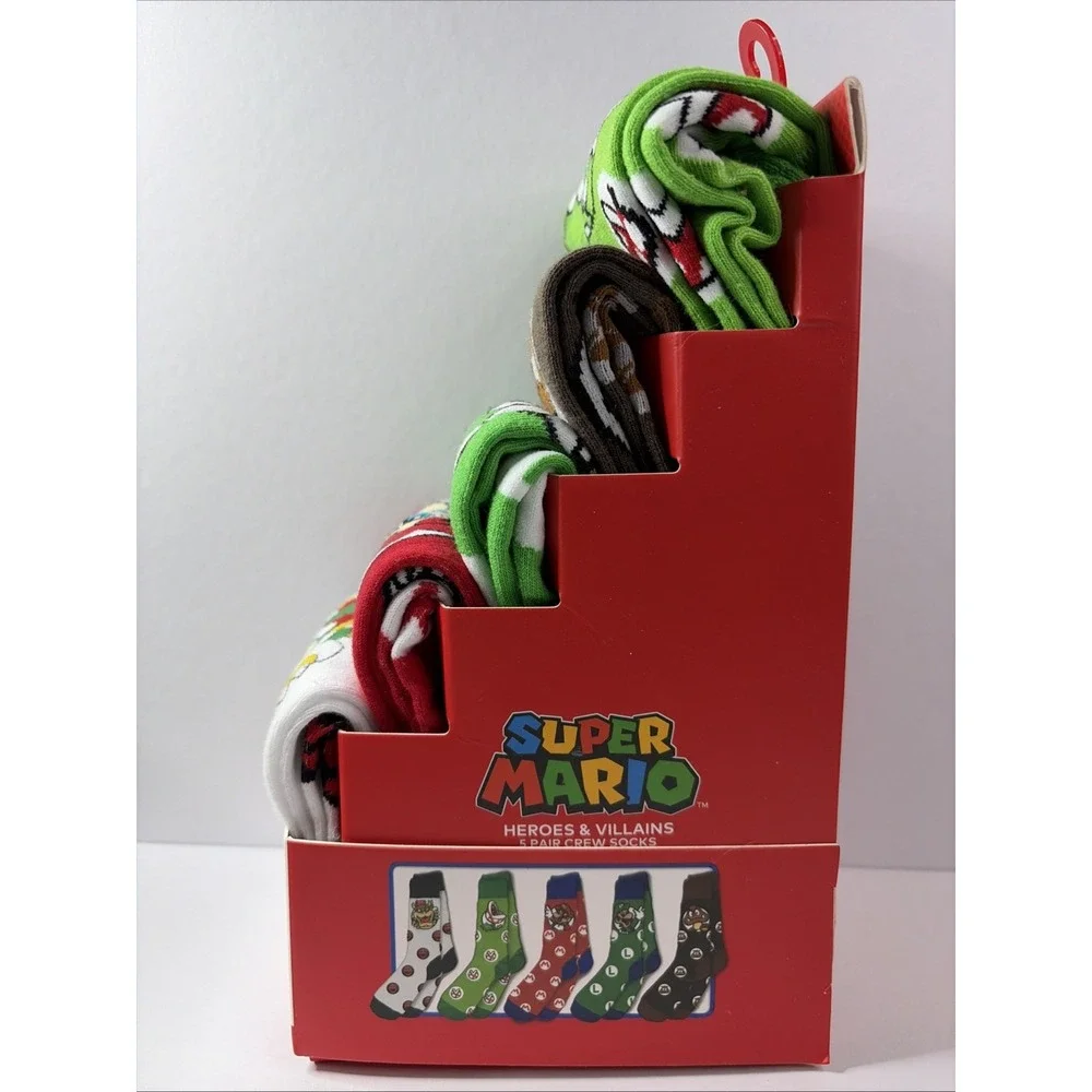 Nintendo Boys Super Mario Polyester Socks, Multicolor (5 Pack) Brand New